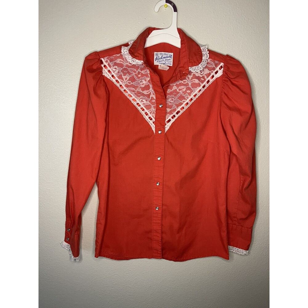 Rockmount Ranch Wear Women's Western Lace Pearl Snap Shirt Western 34 VTG USA